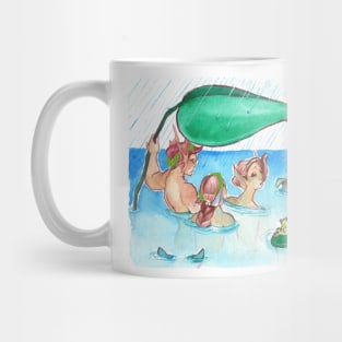 MerMay Rainy Day Merfolk Umbrella and Frog Watercolor Mug